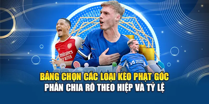 Bảng chọn các loại kèo phạt góc phân chia rõ theo hiệp và tỷ lệ